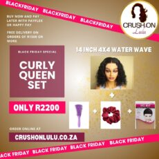 Curly Queen Set - 14 Inch Glueless Brazilian Water Wave 4x4 Closure Wig + Octopus comb + Satin scrunchie + Beige Wig Caps 2pcs
