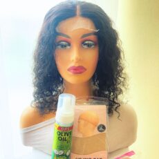 Diamond Bundle - 14 Inch Brazilian Glueless Water Wave T-part 4x1 One Way Closure Bob Wig + ORS Coconut Wrap/Set Mousse + Pink Bow Meting Band + Edge Brush